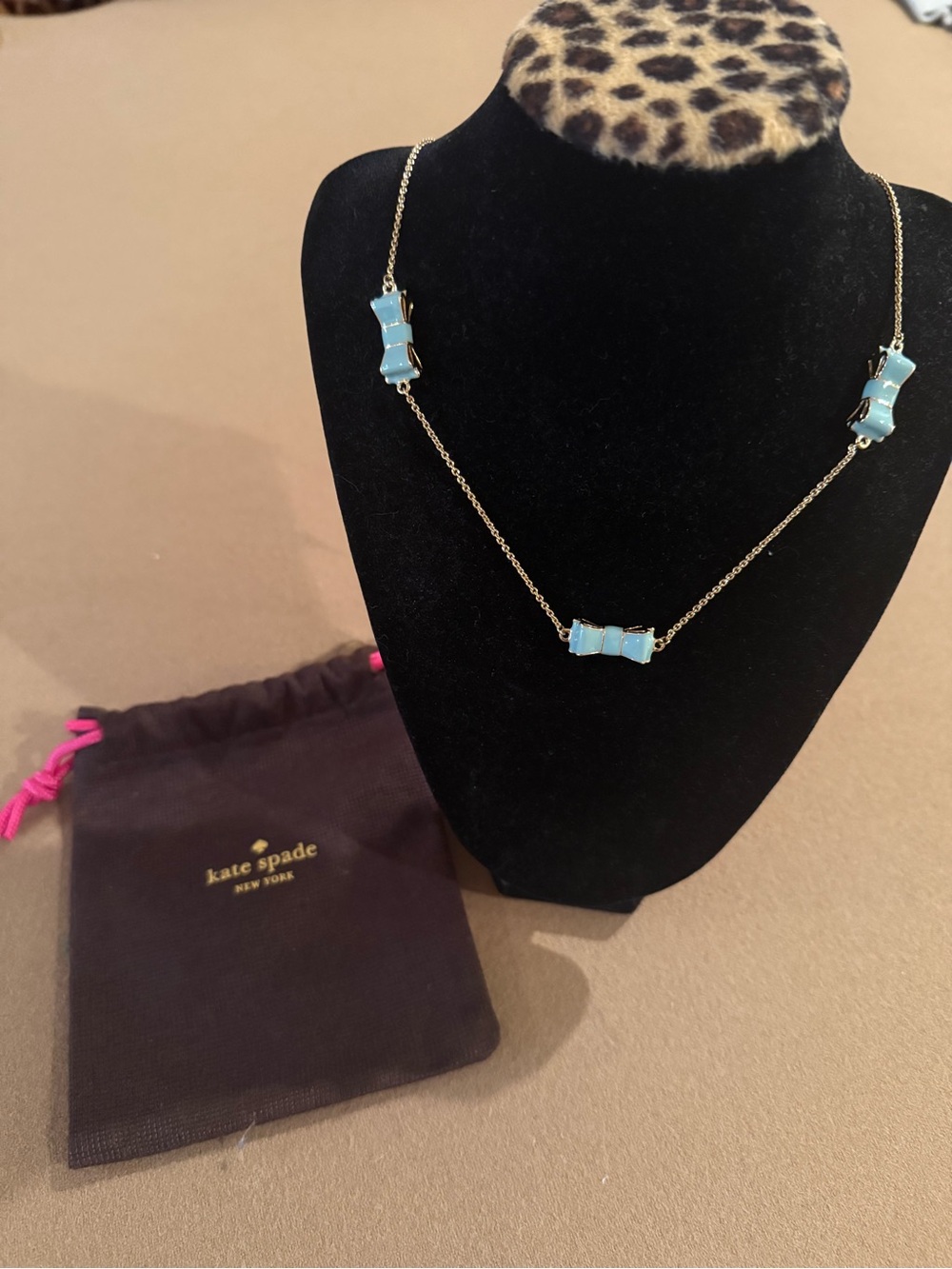 kate spade Gold Chain Necklace with Blue Enamel Bow Accents